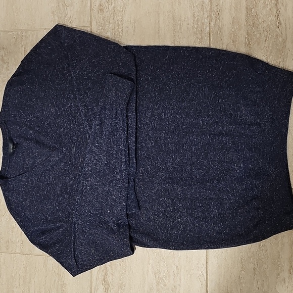 V-Neck Sweater in Blue and White with Knit Texture - Picture 1 of 6